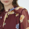 SIXDO G-Wine Floral Voile Flared Dress for Women